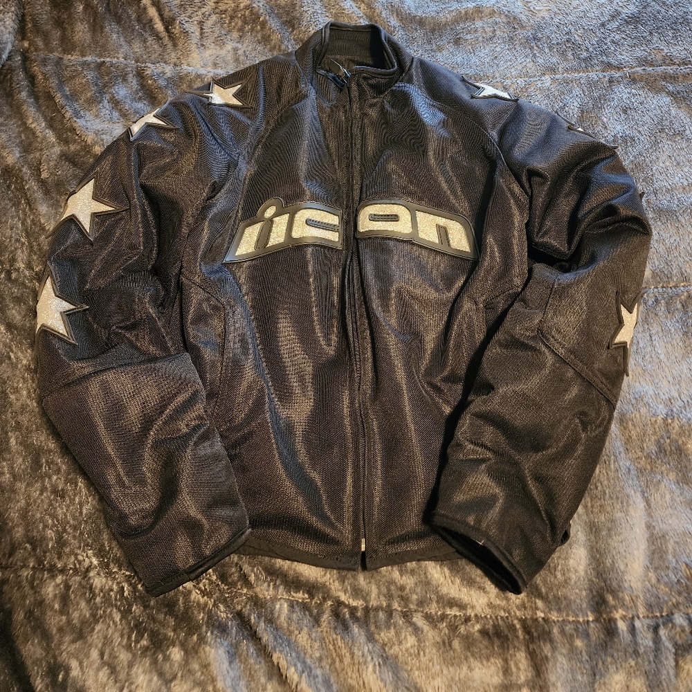 ICON Hooligan 54 Womens Moto Jacket Padded Lined with Silver Stars